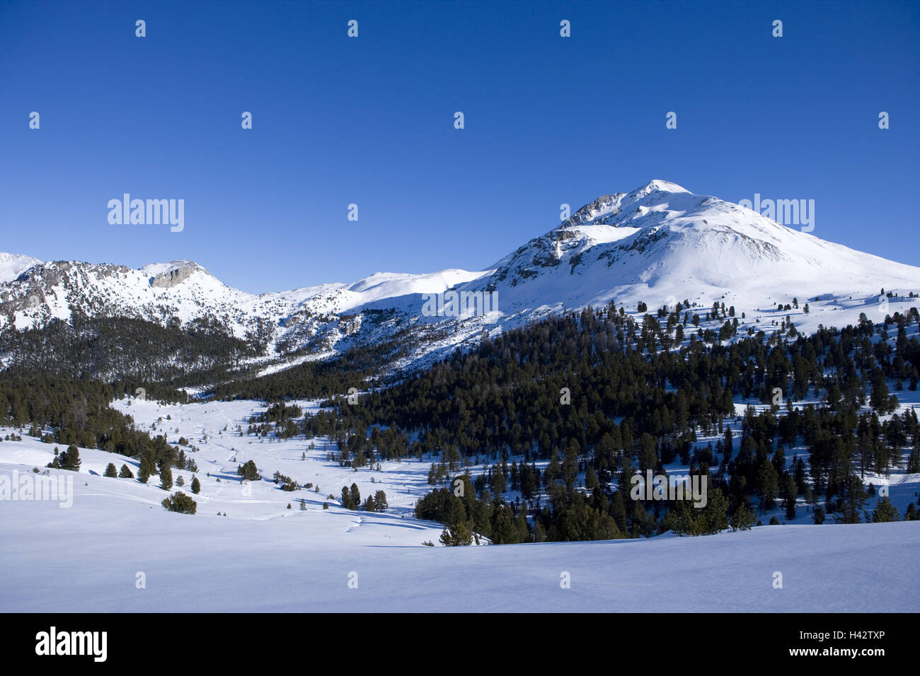 Schweiz, Bündner, Brennofen Pass, Bergpanorama, Winter, Stockfoto
