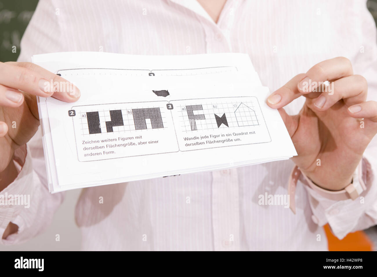 Klassenzimmer, Lehrer, Unterricht Geometrie, Arbeitsblatt, Point, gewellt, Stockfoto