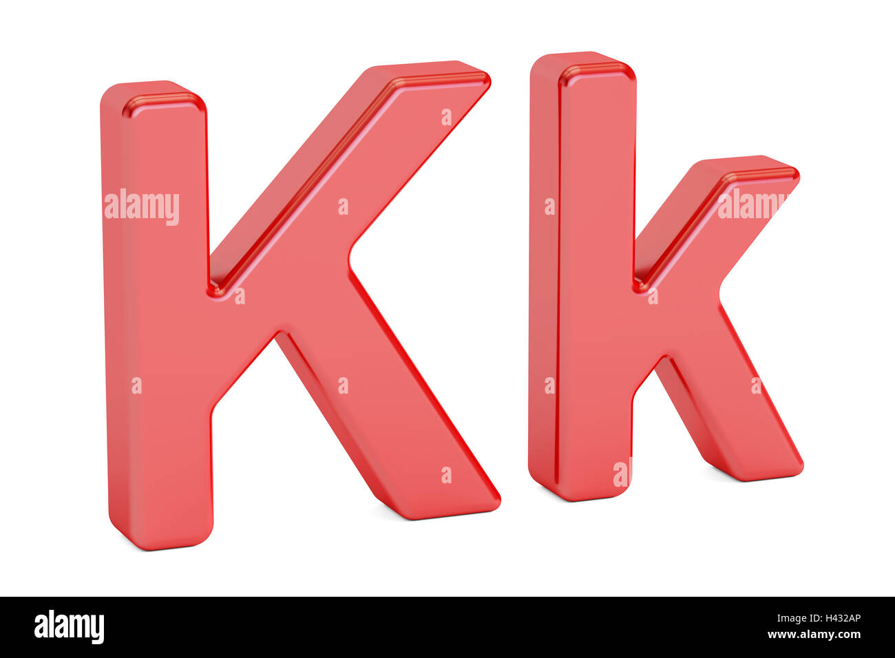 Rote Buchstaben K Alphabet, 3D-Rendering isolierten auf weißen Hintergrund Stockfoto