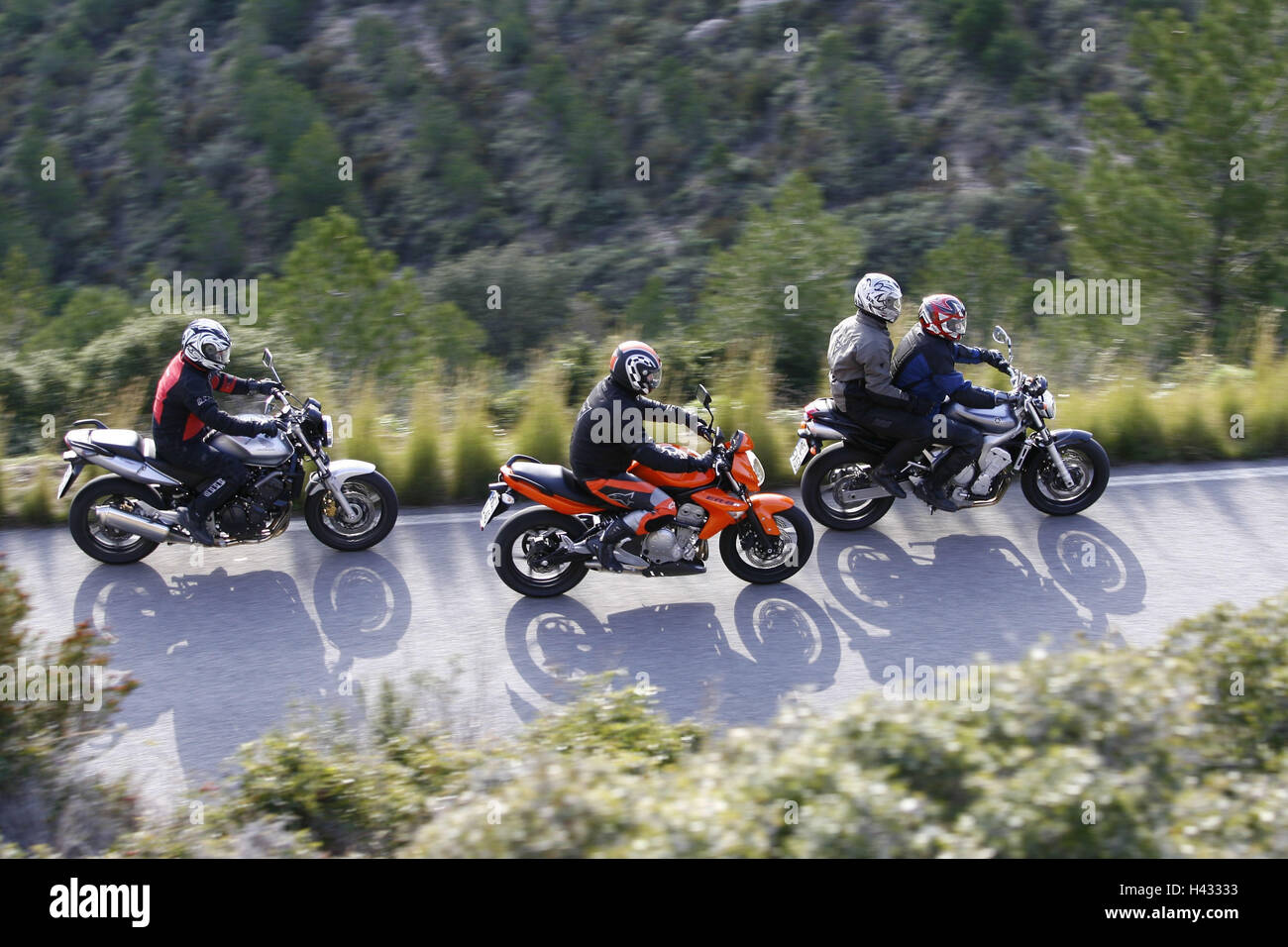 Motorräder, 3. Gruppe, Straße, Umzug Stockfoto