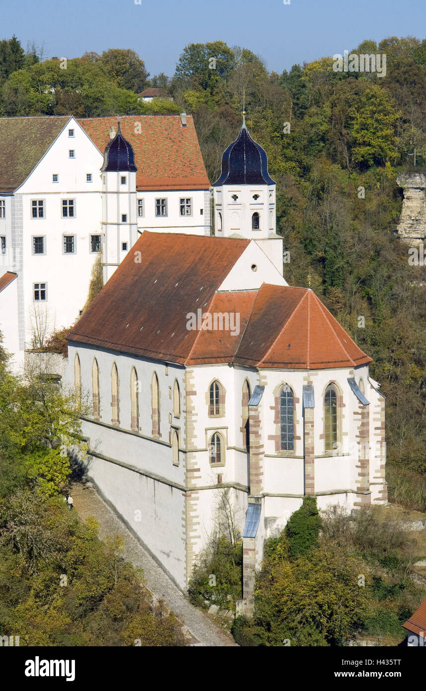 Deutschland, Baden-Wurttemberg, Haigerloch, Schlosskirche, Zollernalbkreis, Hohenzollernstraße, Kirche, Kirche, Pfarrsaal Kirche, gotische, spätgotische, Architektur, Ort von Interesse, glauben, Religion, Stockfoto