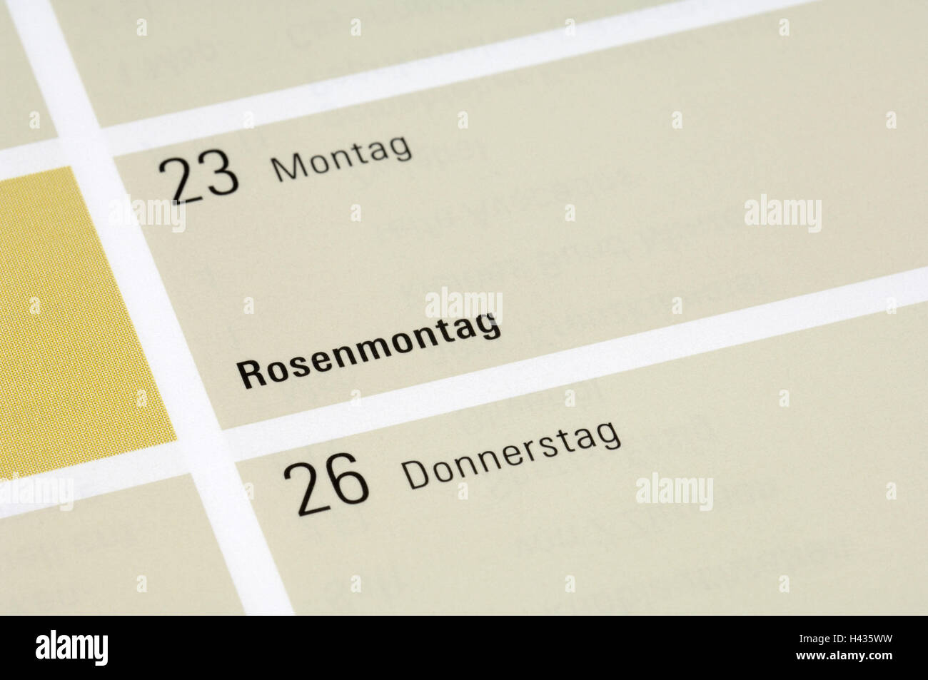 Kalender, Detail, Rosenmontag, Stockfoto