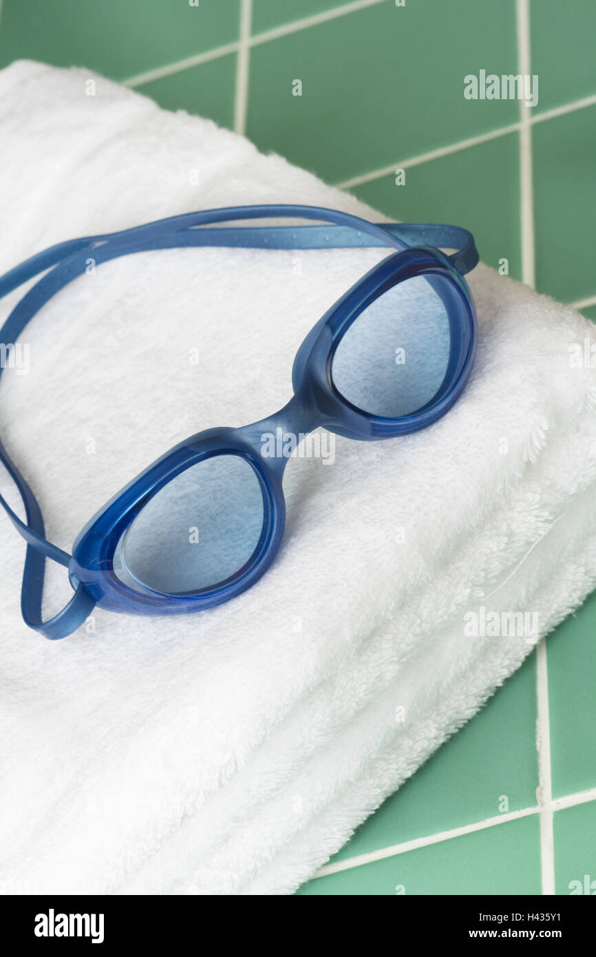 Schwimmen, Brille, Handtuch, Detail, Stockfoto