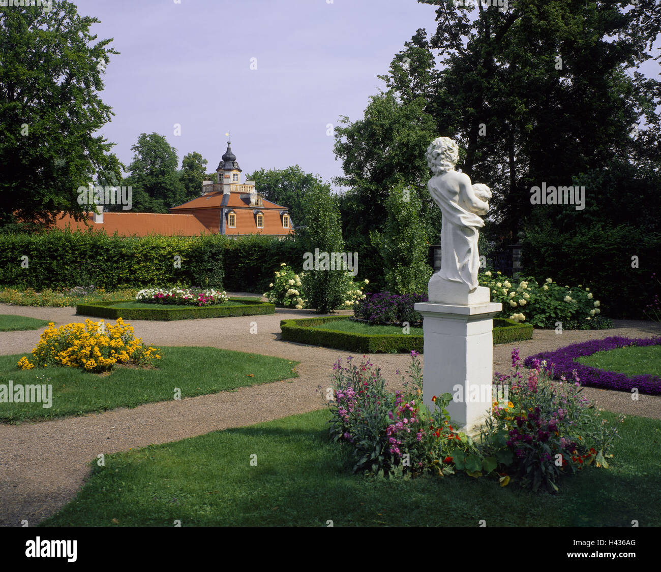 Deutschland, Thüringen, Weimar, Schloss Belvedere, Park, Sommer, Schlosspark, Garten, Park, Park Figur, Ort von Interesse, Reiseziel, Tourismus, Stockfoto