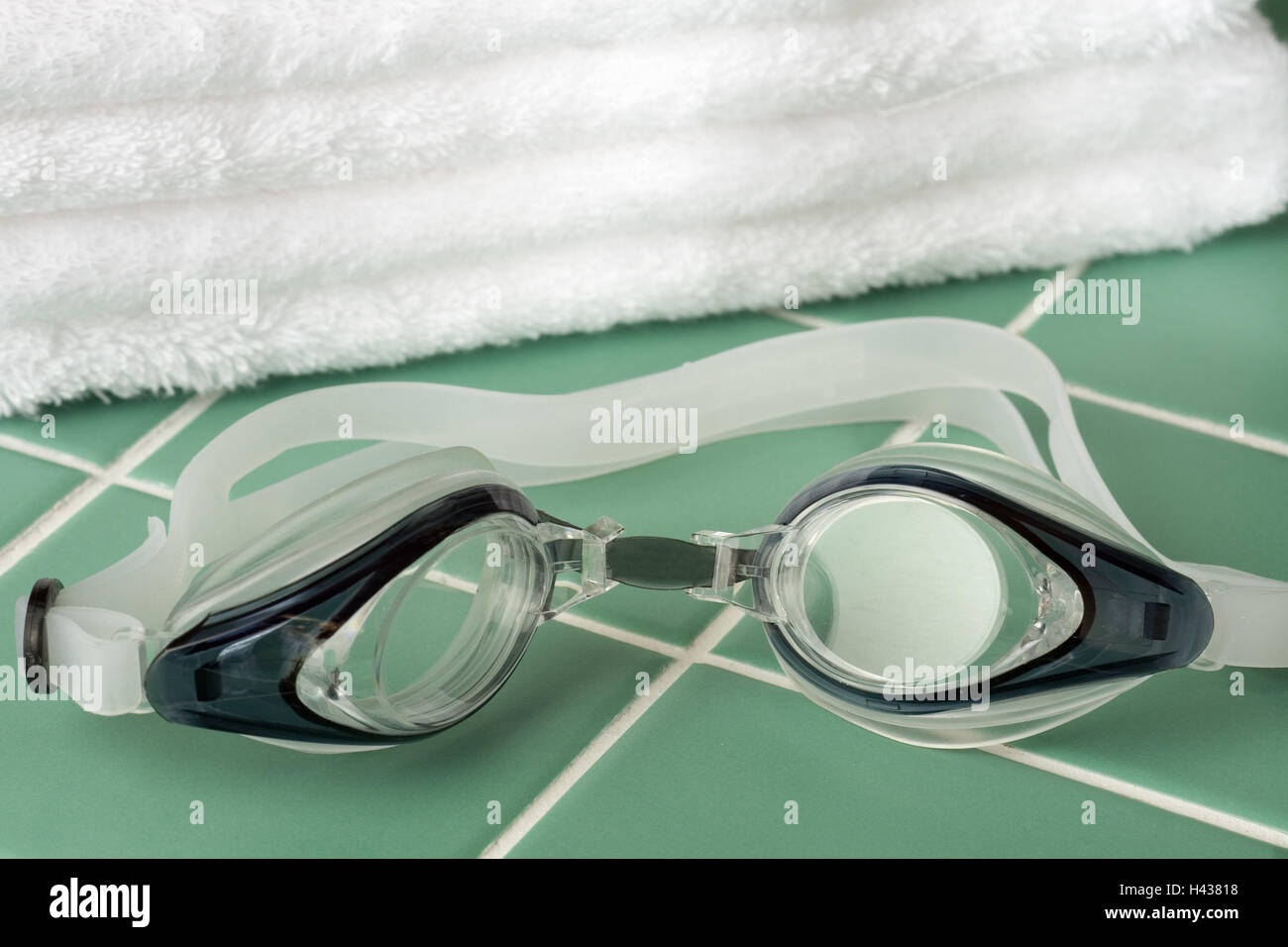 Schwimmen, Brille, Handtuch, Detail, Stockfoto
