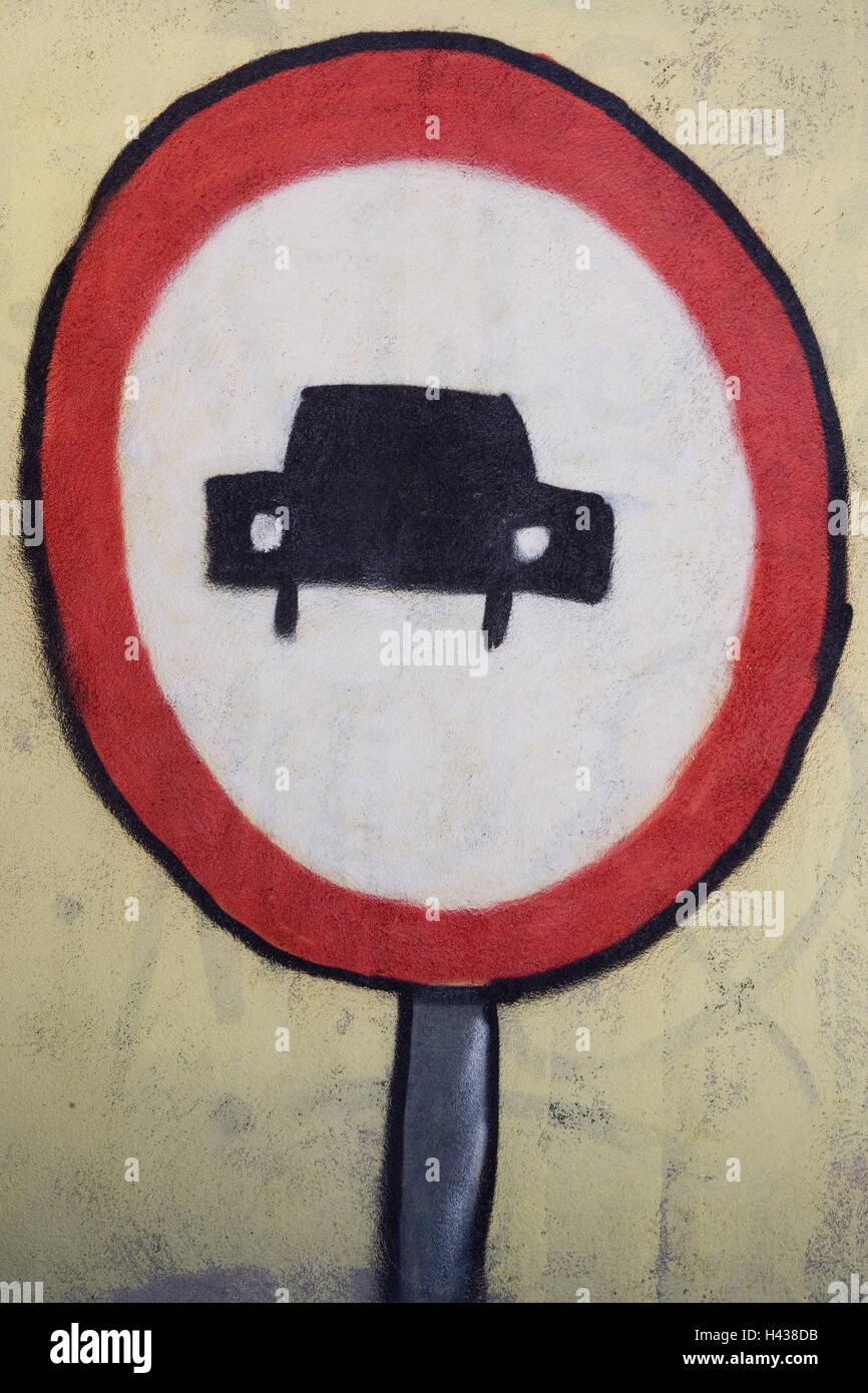 Schlechter, Straßenschild, gemalt, Außenwand, Außenwand, anmelden, keine Parkplatz-Schild, Schild, Verkehrssteuerung, Tipp, Graffiti, gemalt, Verbot, Weg durch Verbot, sich durch Verbot, blockierte, Wandbild Malerei, Icon, Improvisation, Idee, Idee, Selbsthilfe, im Außenbereich Stockfoto