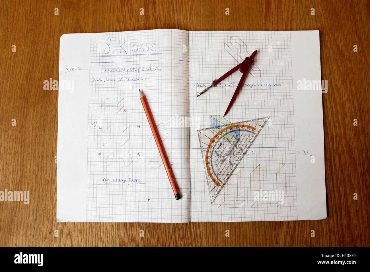 Schule, Notebook, Zubehör, Geometrie, Stockfoto