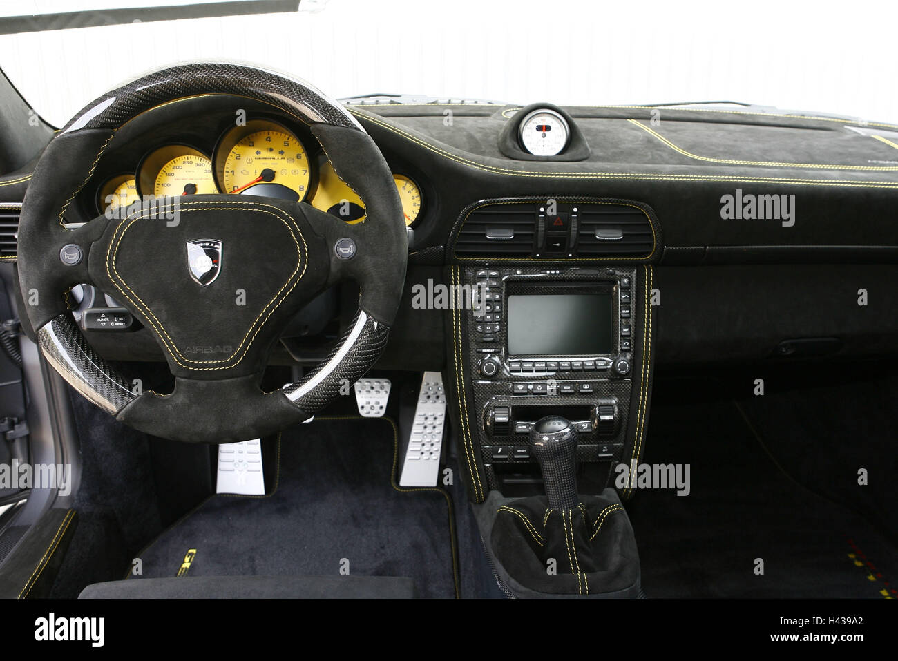 Gemballa Porsche GTR 600 Lawine, Cockpit, matt-schwarz, gelb, Stockfoto