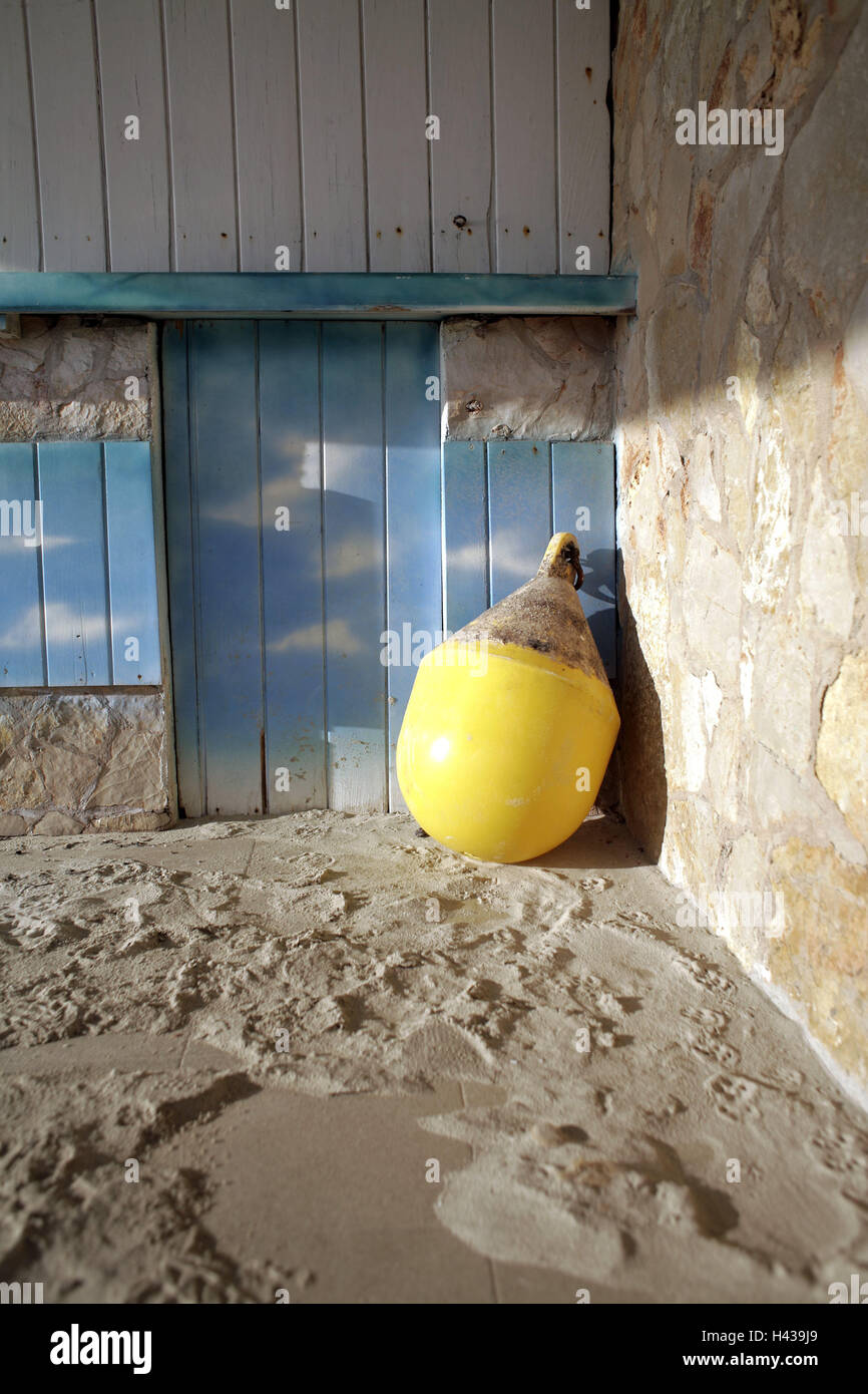 Spanien, Mallorca, Strand, Gebäude, Steinmauer, Boje, gelb, niemand, Stockfoto