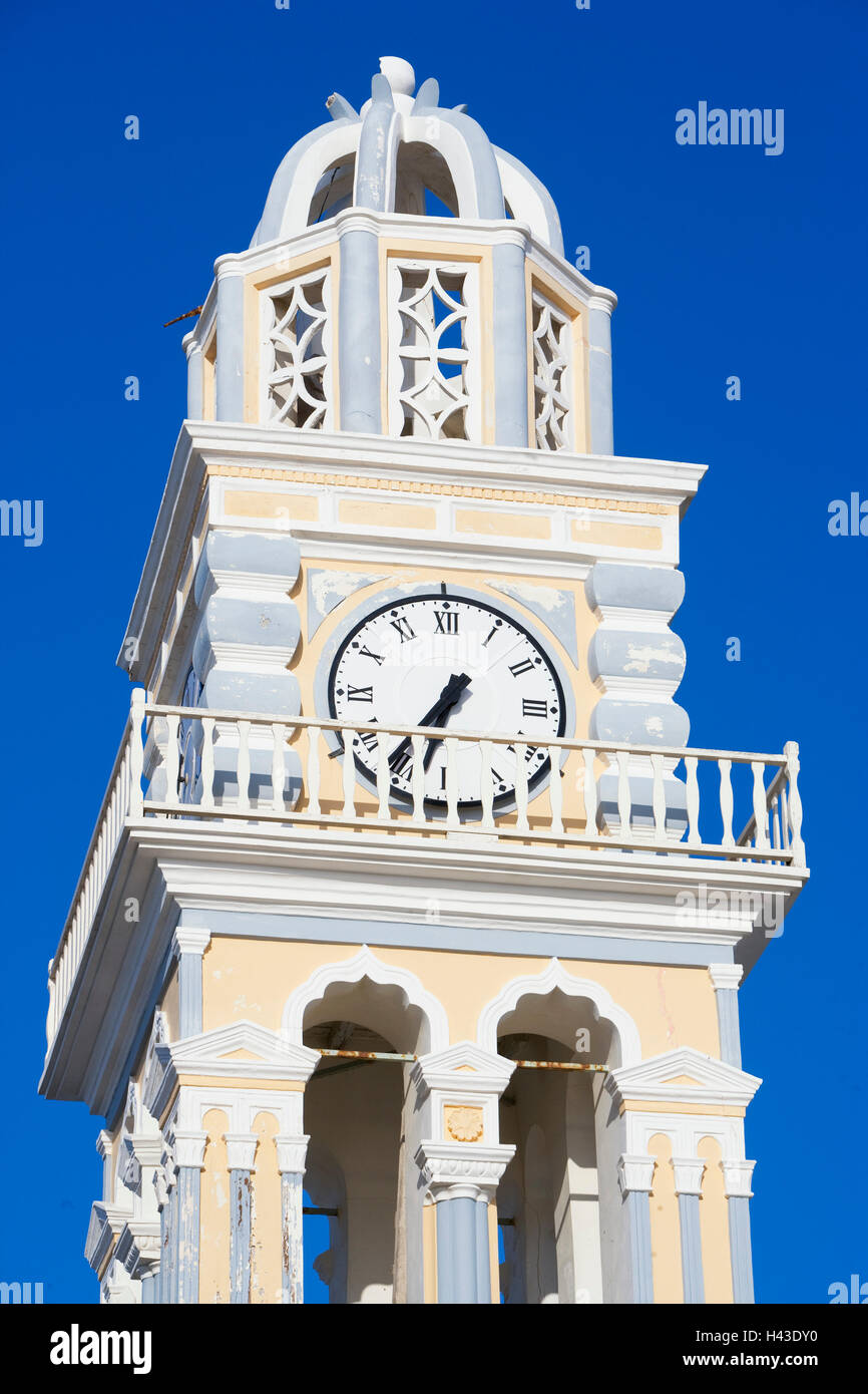 Clock Tower, orthodoxen Kirche Agios Ioannis baptistis, Thira, Santorini, Kykladen, Griechenland Stockfoto