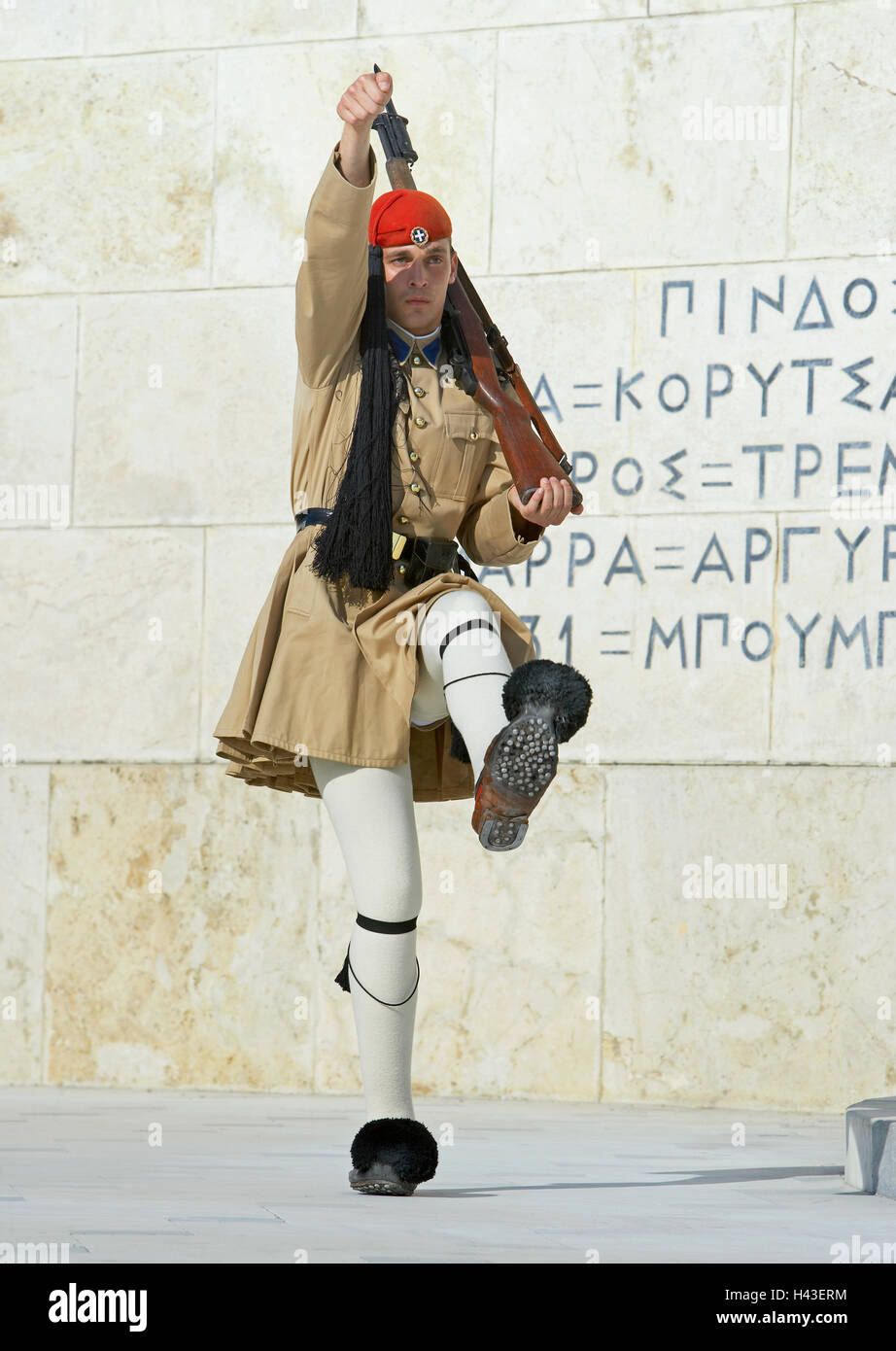 Evzone Soldaten, die Wachablösung, Athen, Griechenland Stockfoto