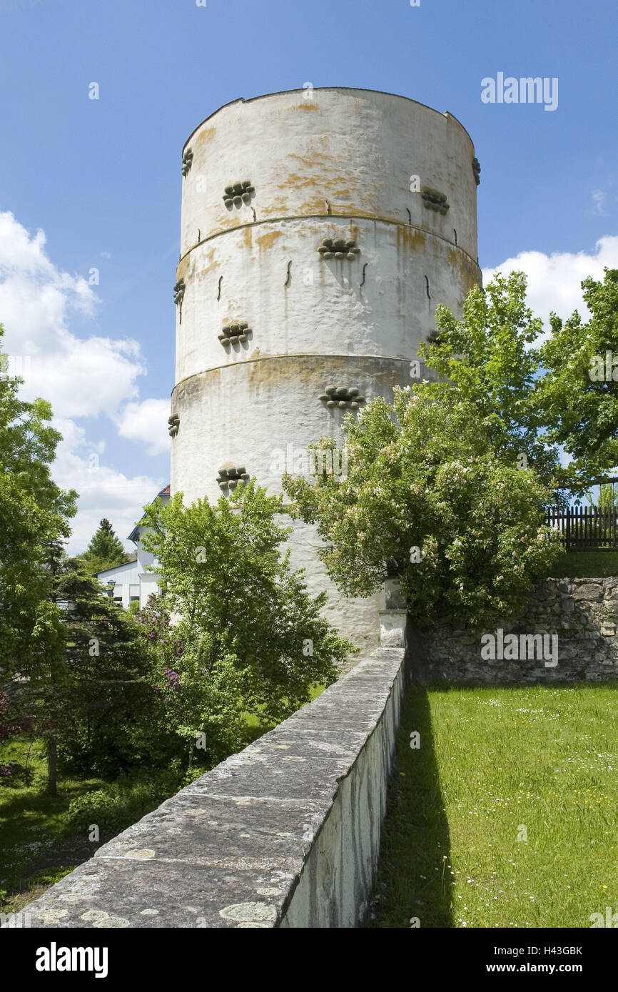 Deutschland, Baden-Wurttemberg, Trochtelfingen, hohen Turm Burg Garten, Schlosspark, Gebäude, Schlossturm, Geschütz, alt, historisch, Park, Garten, verlassenen, Ort von Interesse, Stockfoto