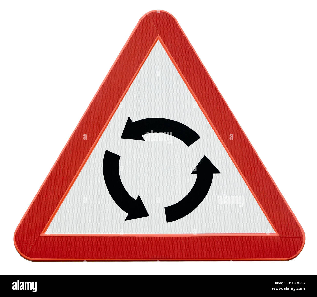 Verkehr, Schilder, Kreisverkehr, Straßenschild, Zeichen, Zeichen, Kreuzung, Pfeile, Polarität, links, Zyklus, Rückkehr, wende, oberen Ecke, Warnung, Tipp, Aufmerksamkeit, Pflege, Verkehrssteuerung, Produktfotografie, Stockfoto