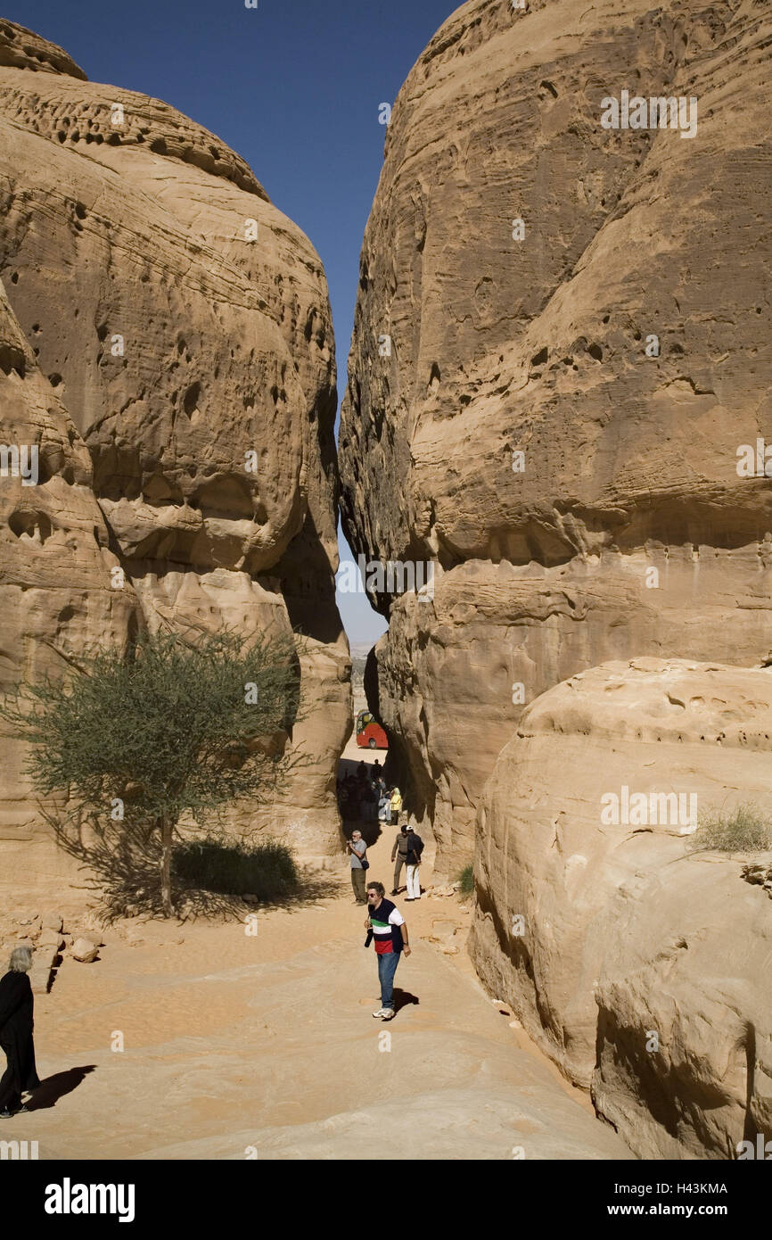 Saudi Arabien, Provinz Tabuk, Madain Saleh, Berge, Felsen, Tourist, Stockfoto