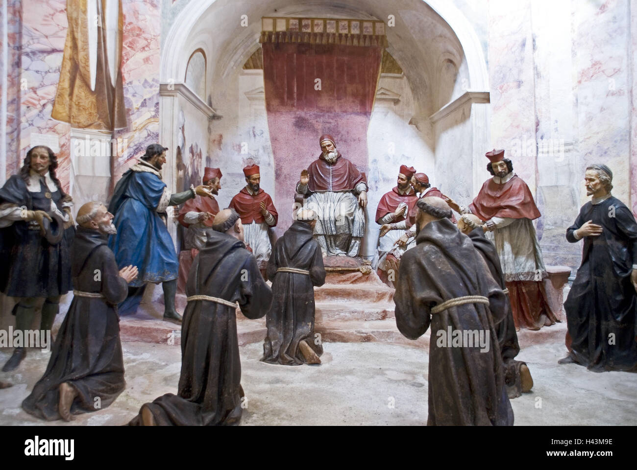 Italien, Sacro Monte di Orta, band 7., Papst Innozenz 3., Heiliger Franziskus, Mönche, Stockfoto