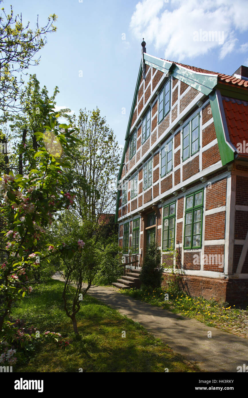 Altes Land, Fachwerkhaus in Jork-Borstel, Stockfoto Altes Land, Fachwerkhaus in Jork-Borstel, Stockfoto