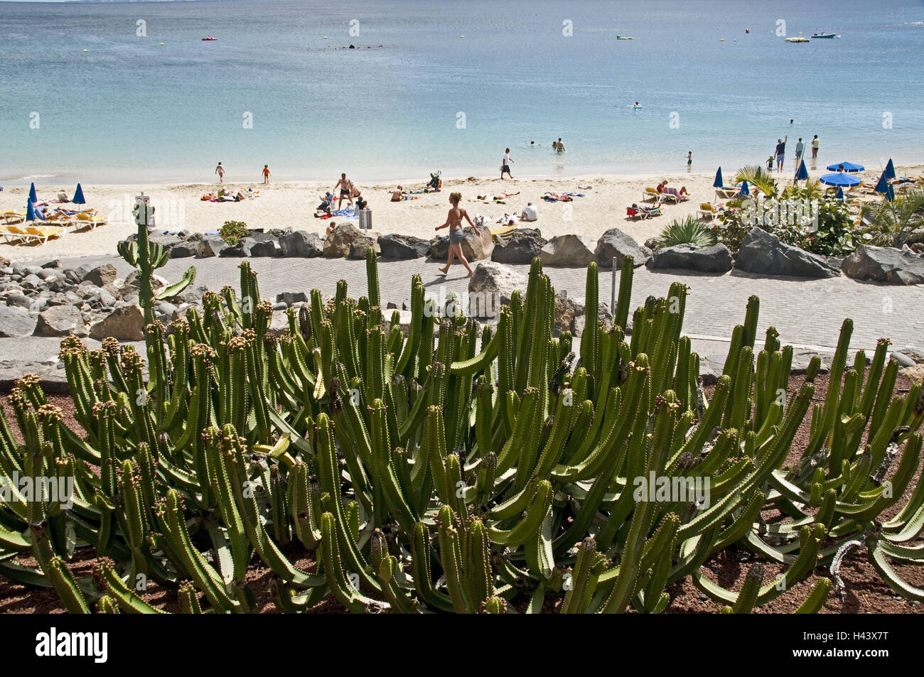 Spanien, Kanarische Inseln, Lanzarote, Playa Blanca, am Strand Bucht, Playa Dorada, Tourist, Stockfoto