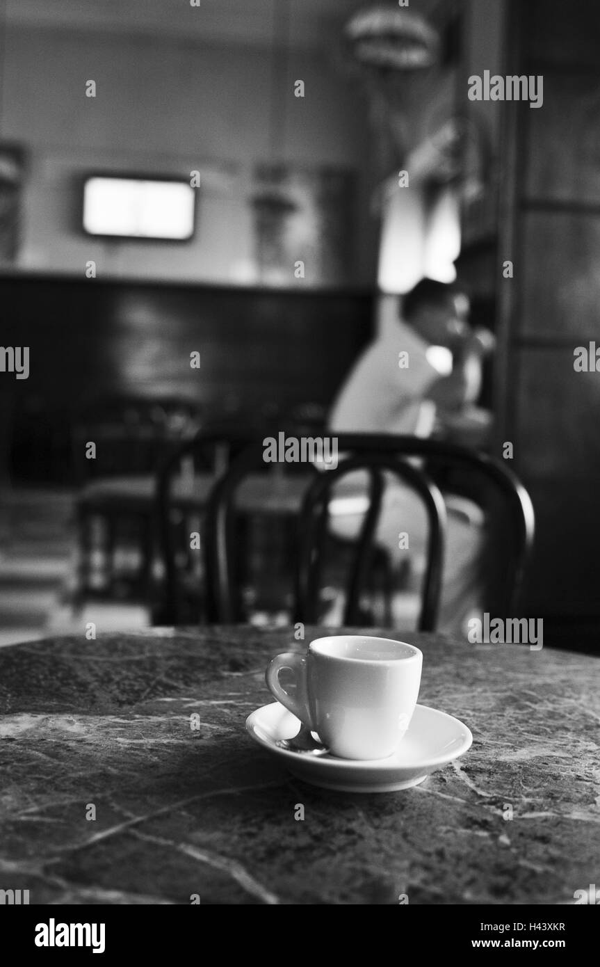 Cafe, Tabelle, Tasse, Gast, s/w, Stockfoto