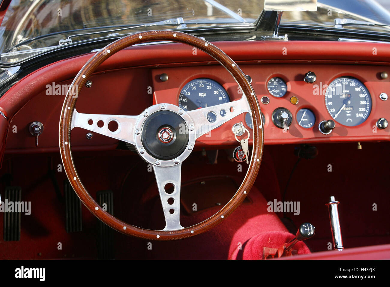 Jaguar XK 140, Oldtimer, Detail, Steuer, Stockfoto