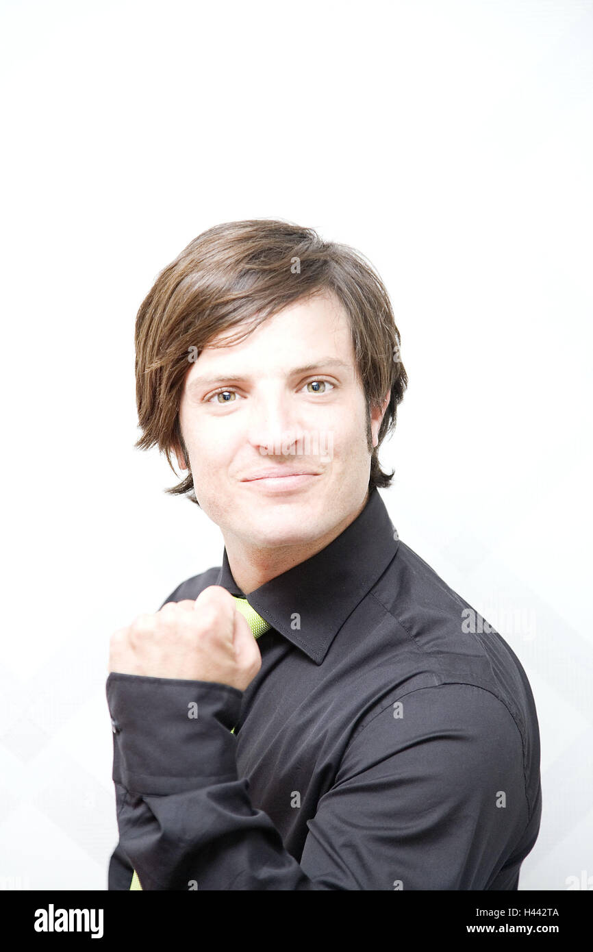 Geschaftsmann Hemd Krawatte Lachen Geste Faust Portrat Person Mensch Manager Business Arbeit Beruf Berufliche Anfanger Locker Lassig Selbstbewusst Selbstbewusstsein Karriere Erfolg Zielstrebig Zukunft Innen Zufriedenheit Hand