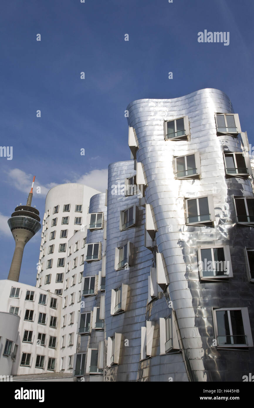 Rheinturm, neue Zoll-Gericht, Medienhafen, Düsseldorf, Nordrhein-Westfalen, Deutschland Stockfoto