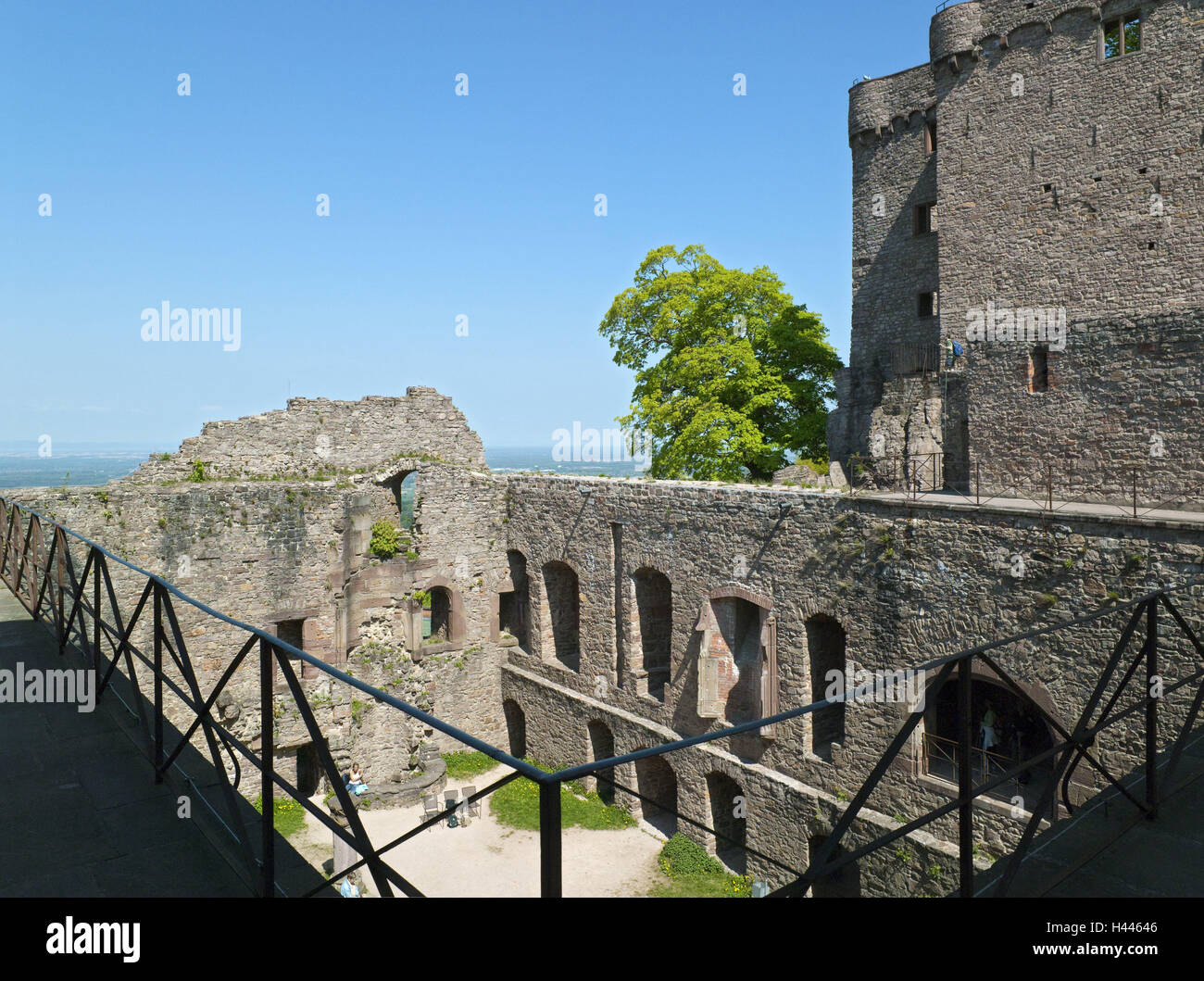 Deutschland, Baden-Wurttemberg, Baden-Baden, Burgruine alte Baden, Innenhof, Tourist, Schwarzwald, Burg, Burgruine, Schloss, Burgruine, Struktur, Architektur, Ort von Interesse, Reiseziel, Tourismus, Gericht, Besucher, Person, Sightseeing, Stockfoto