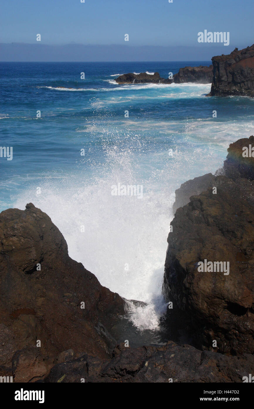 Spanien, Kanaren, Lanzarote, Küste, Meer, Wellen, Stockfoto