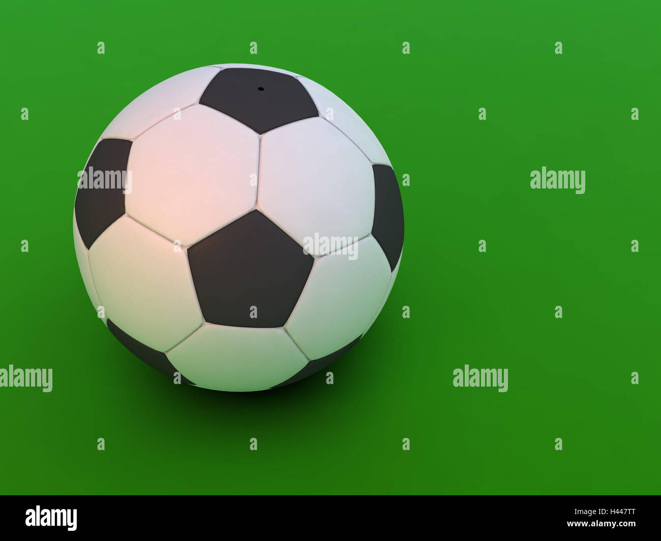 Computergrafik, Fußball, grüner Hintergrund, Fußball, Ball, Sport, nur niemand, Hobby, Freizeit, WM, EM, 3D-Grafik, schwarz, weiss, Stockfoto