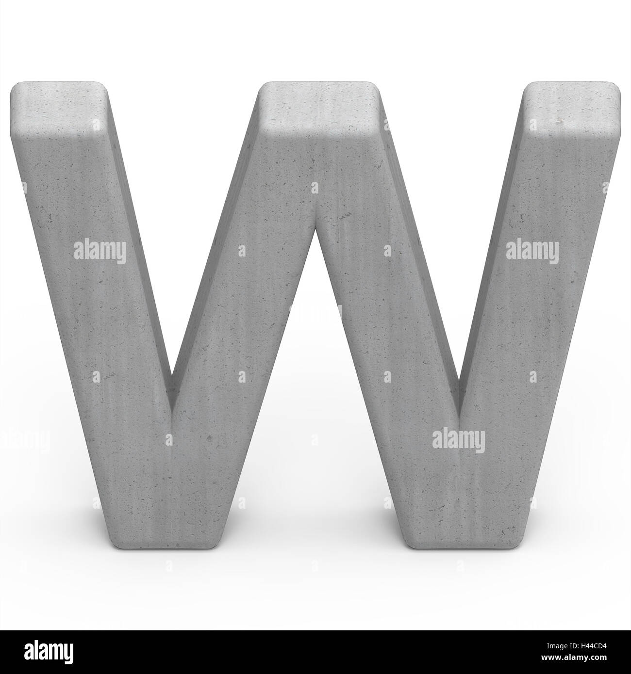 3D grauen Beton Buchstaben W, 3D Rendering Grafik isoliert auf weißem Hintergrund Stockfoto