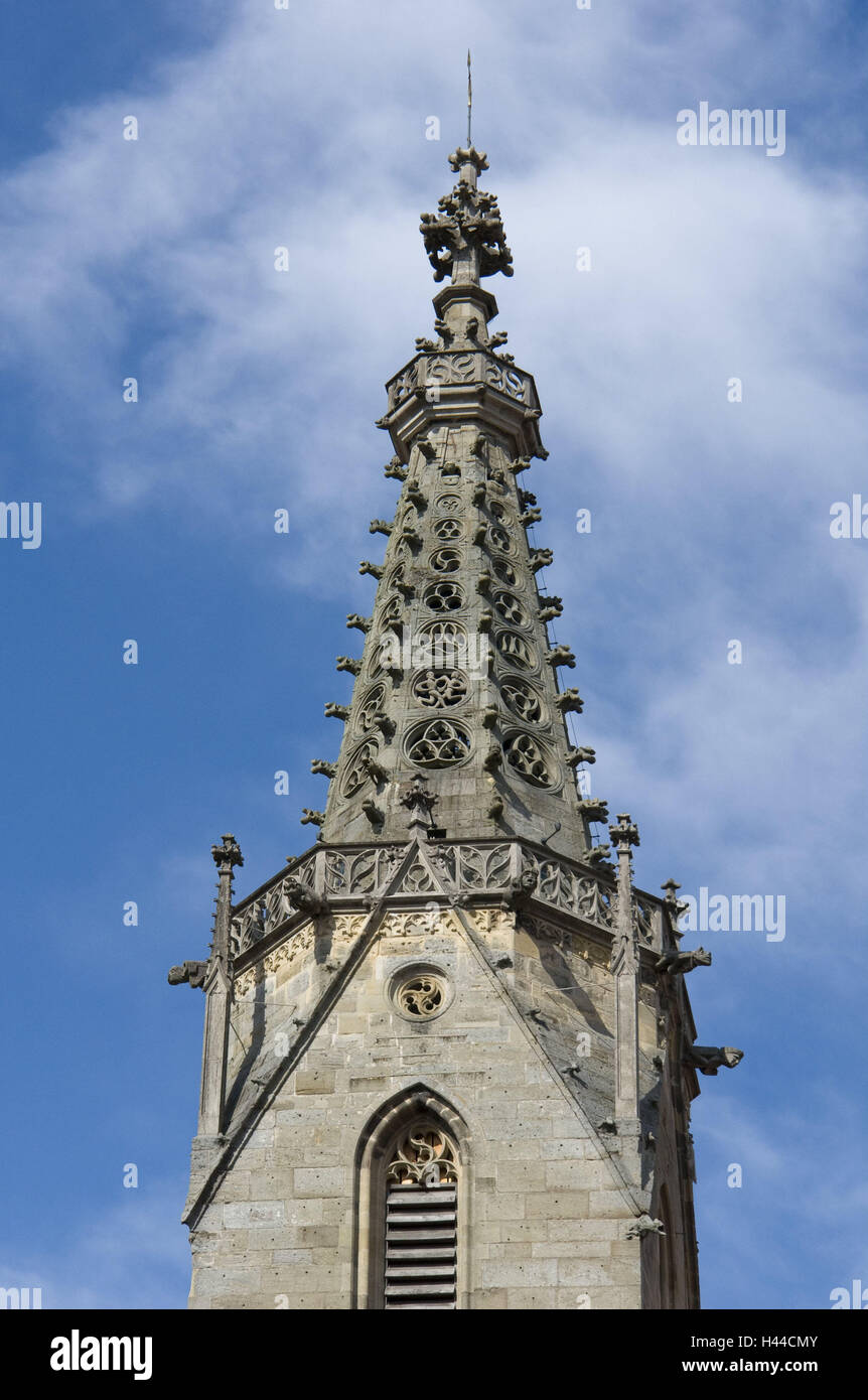 Deutschland, Baden-Wurttemberg, Bande Schloss, Dom St. Martin, polygonale Turm Bande Burg-Stuttgart, Kathedralkirche, Dom, Kathedralkirche, Kirche, Kirchturm, glauben, Religion, Architektur, Gotik, Himmel, blau, Wolken, Stockfoto