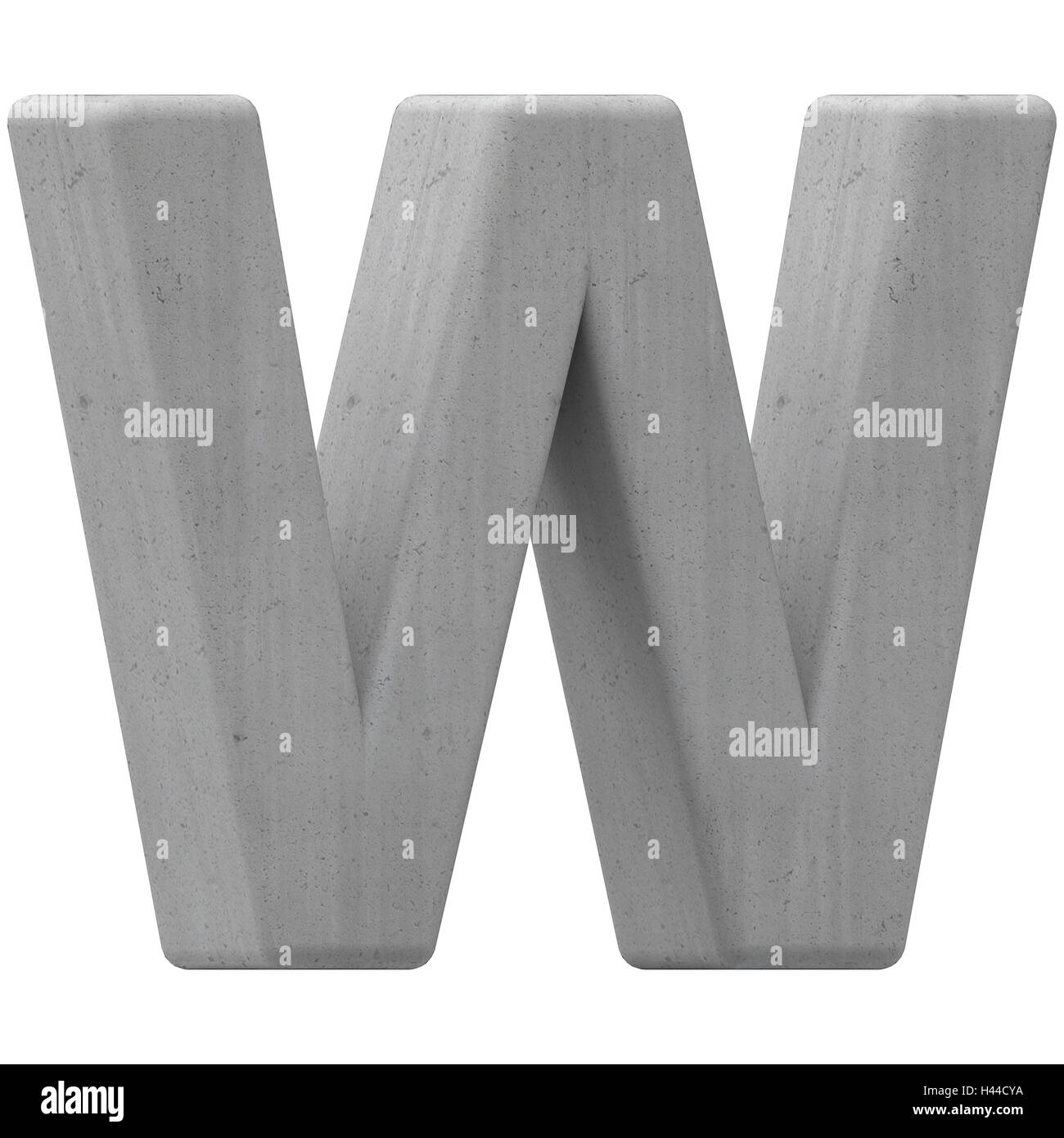 nach links lehnen 3d grauen Beton Buchstaben W, 3D Rendering Grafik isoliert auf weißem Hintergrund Stockfoto