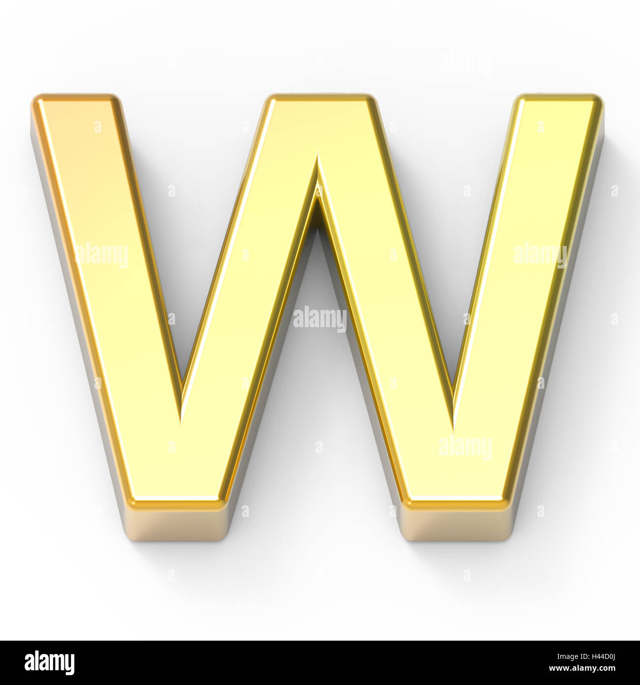 3D Matte gold Schrift W, isoliert 3D Render-Grafiken weißen Hintergrund Stockfoto