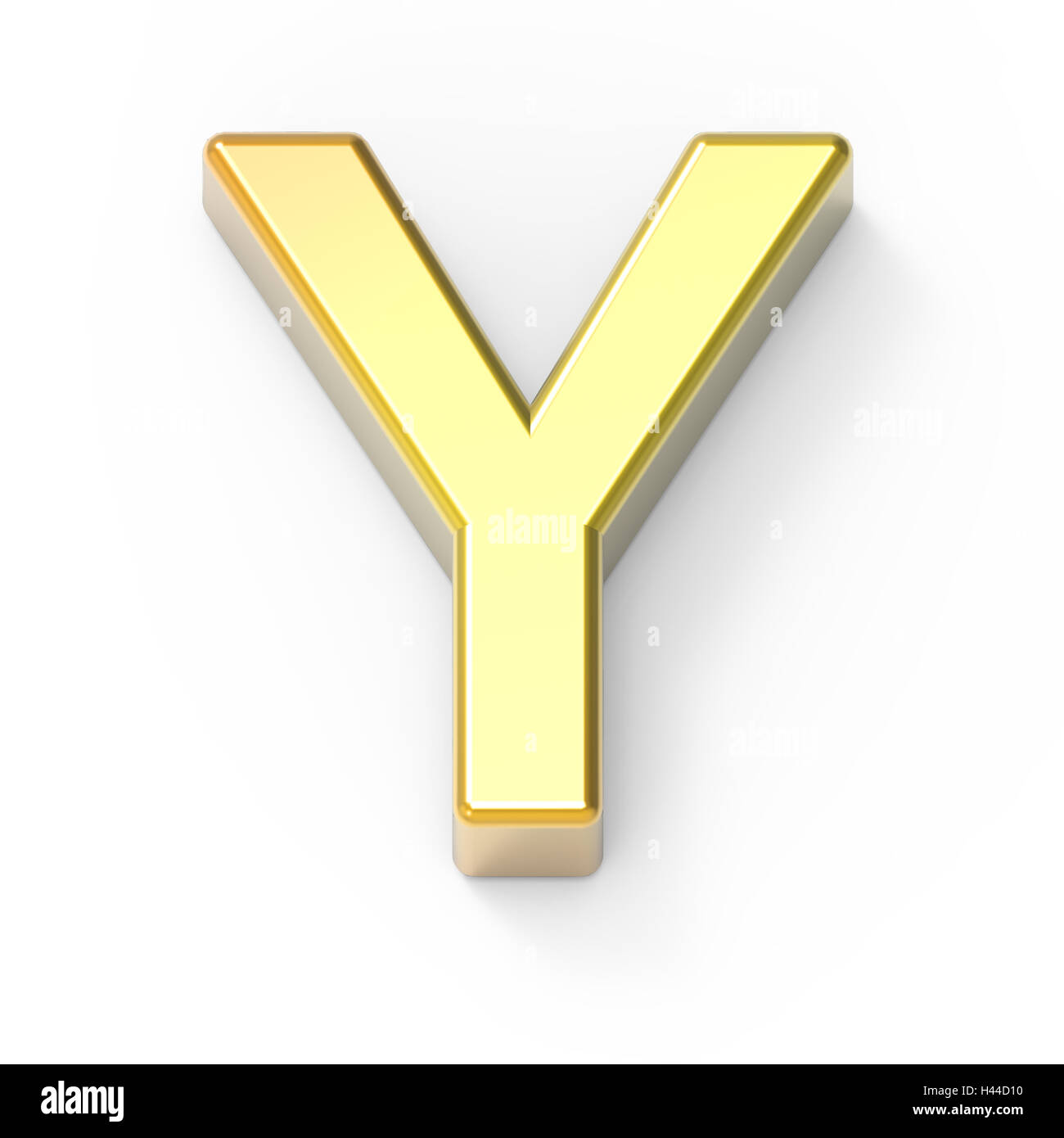3D Matte gold Schrift Y, isoliert 3D Render-Grafiken weißen Hintergrund Stockfoto