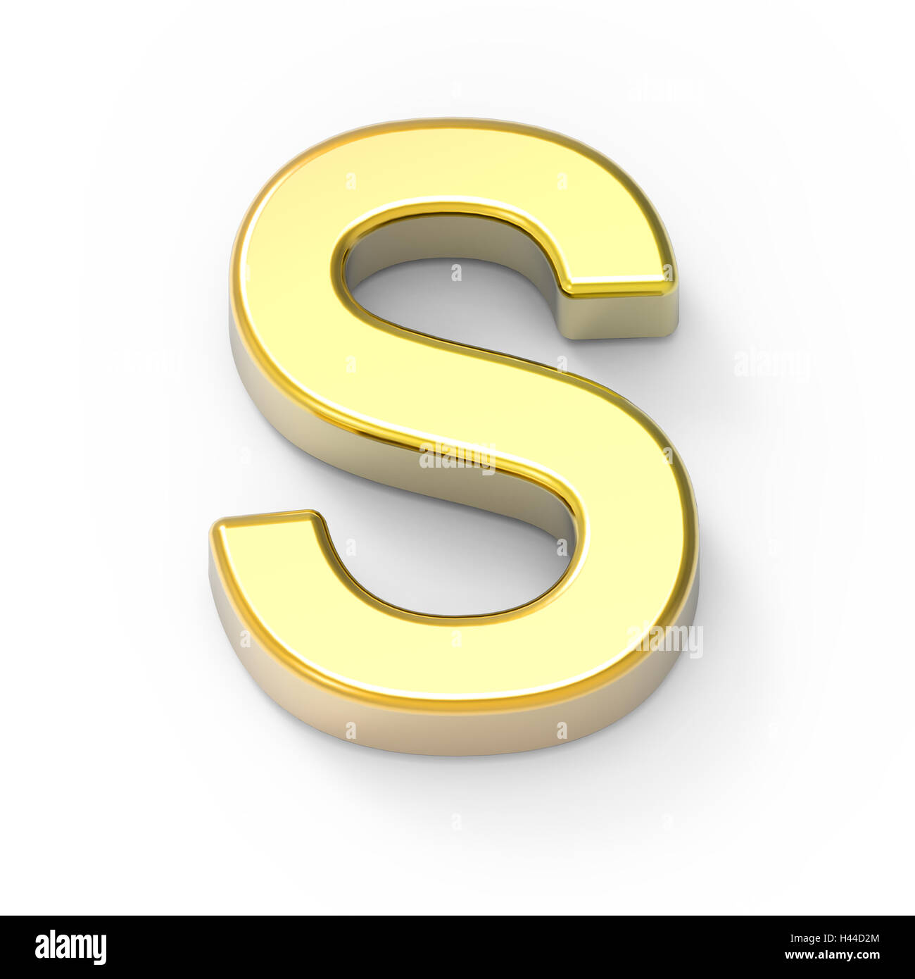 3D Matte gold Schrift S, isoliert 3D Render-Grafiken weißen Hintergrund Stockfoto