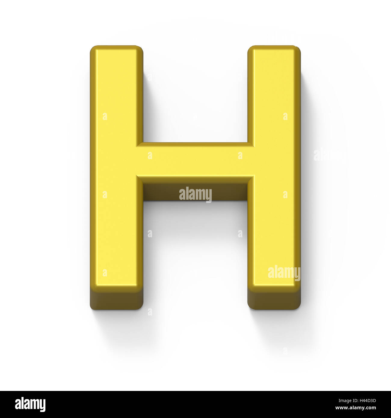 3D Matte gold Schrift H, isoliert 3D Render-Grafiken weißen Hintergrund Stockfoto