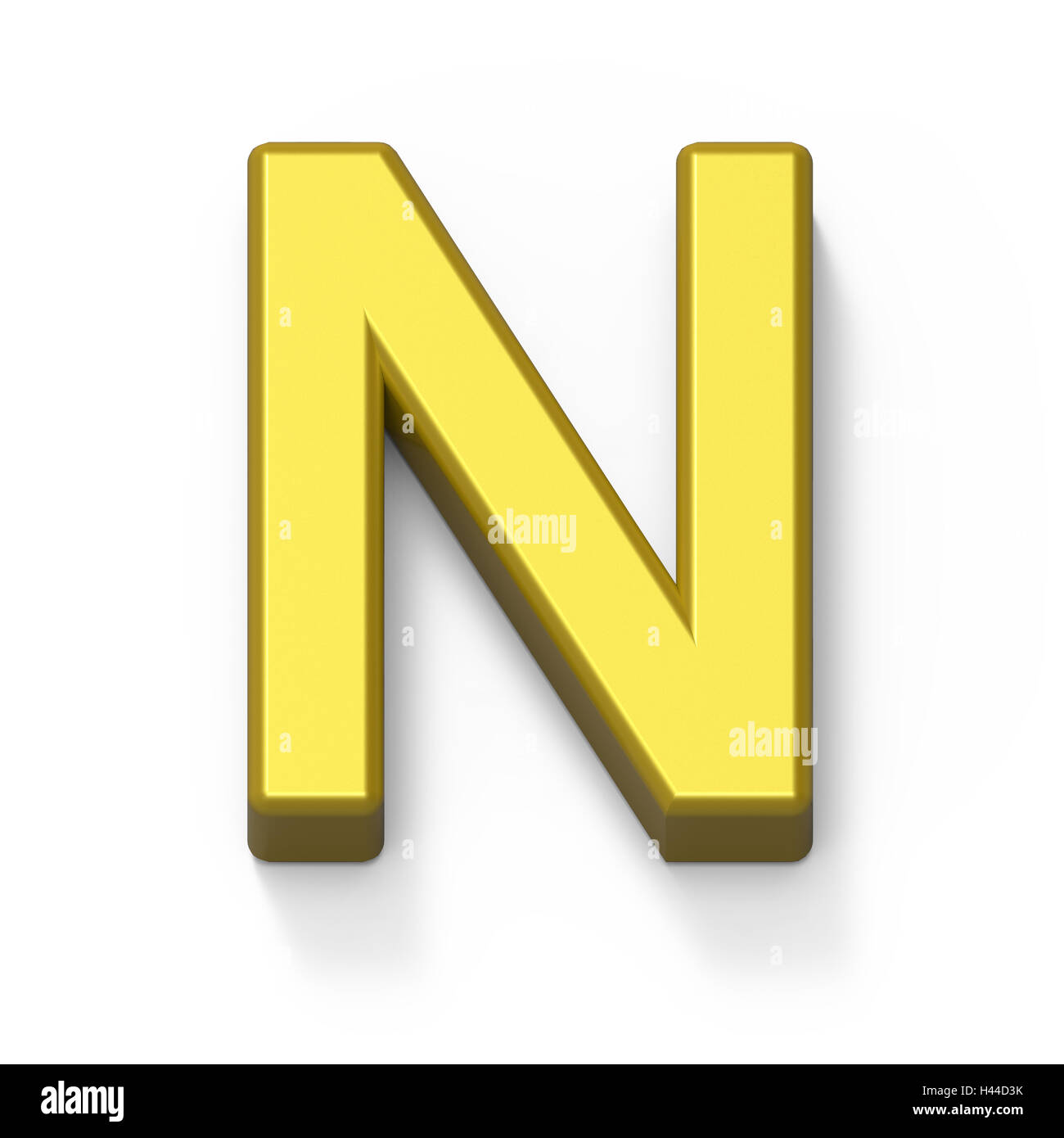 3D Matte gold Schrift N, isoliert 3D Render-Grafiken weißen Hintergrund Stockfoto