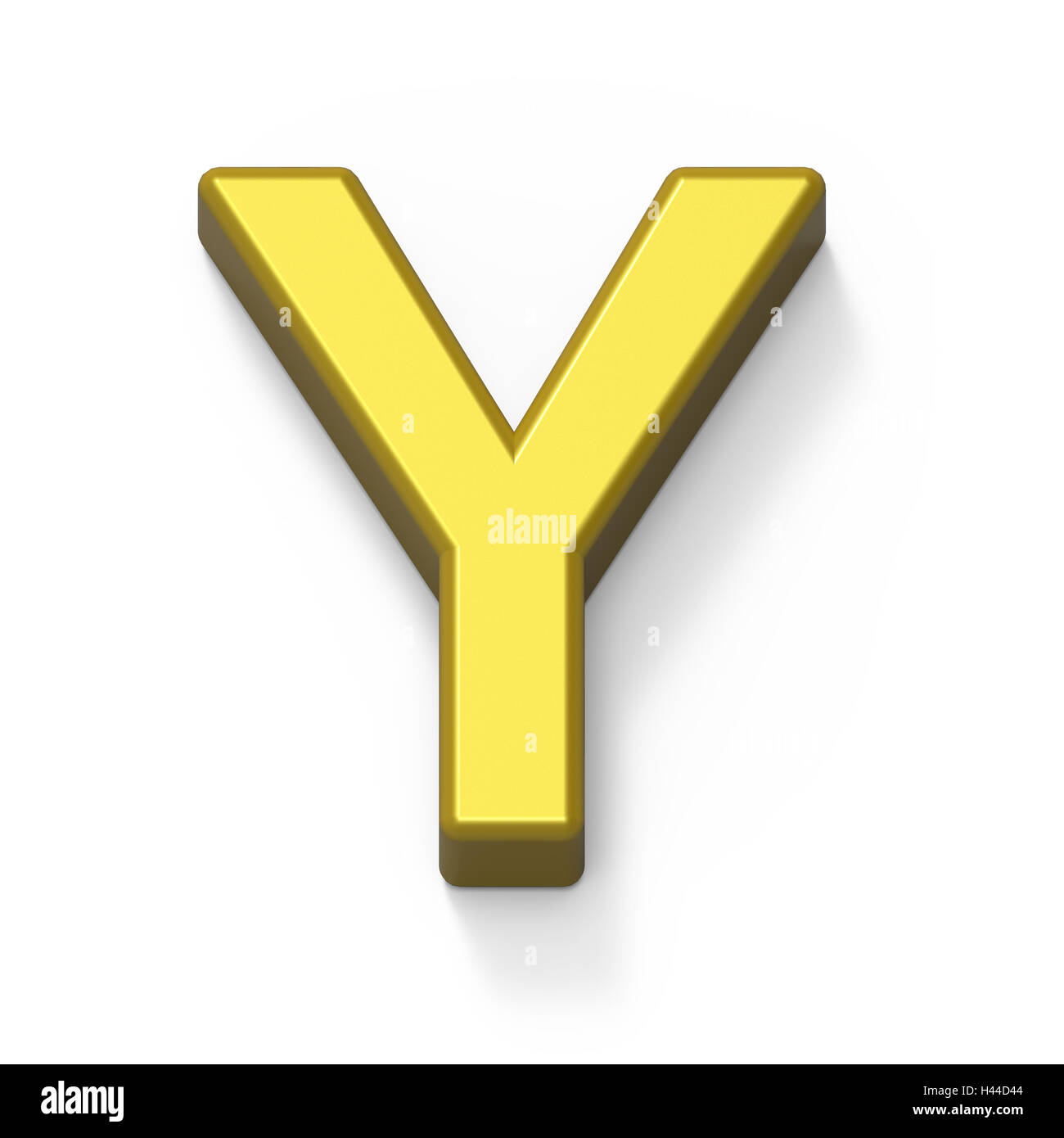 3D Matte gold Schrift Y, isoliert 3D Render-Grafiken weißen Hintergrund Stockfoto
