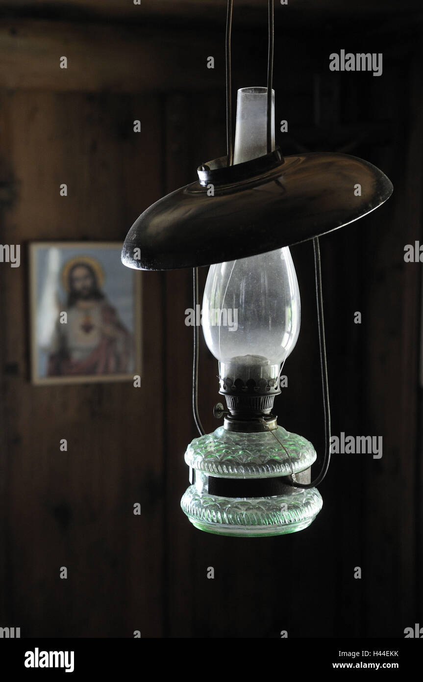 Petroleumlampe, Bild, Wand, Reflexion, Stockfoto