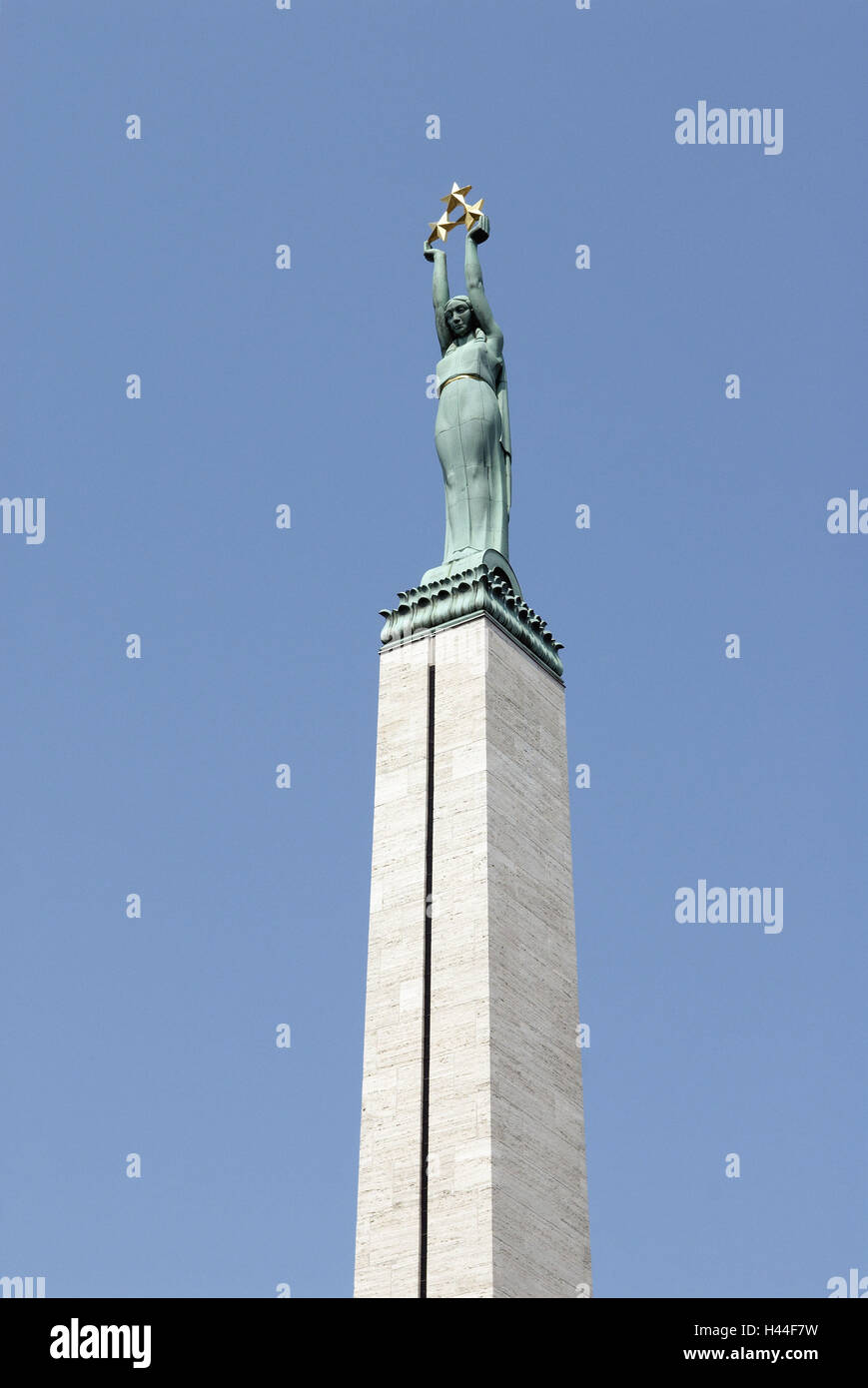 Freiheitsdenkmal, Detail, Denkmal, Säule, Statue, Sterne, Himmel, Nordosteuropa, die baltischen Staaten, Lettland, Riga, Stockfoto