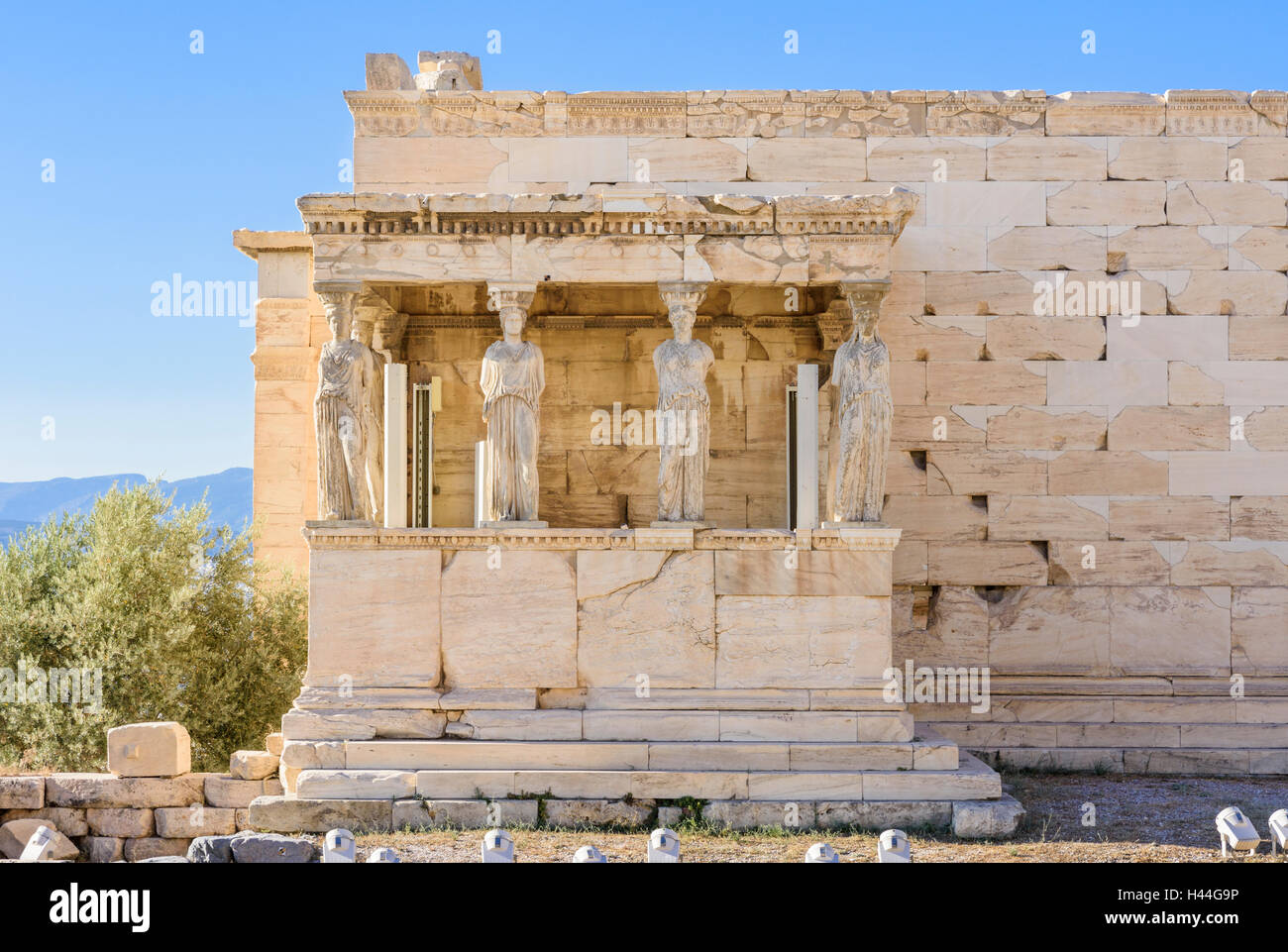Die Veranda der Karyatiden und Erechtheion, Akropolis, Athen, Griechenland Stockfoto