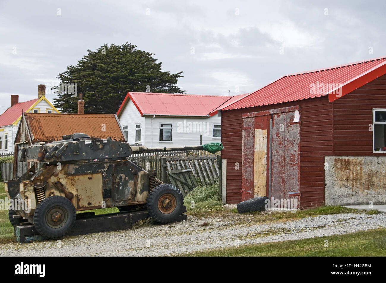 Großbritannien, den Falkland-Inseln, port Stanley, Garage, Tank, alte, Stockfoto