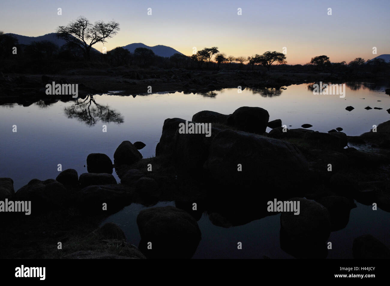 Afrika, Tansania, Ruaha Nationalpark, Landschaft, Götterdämmerung, Stockfoto