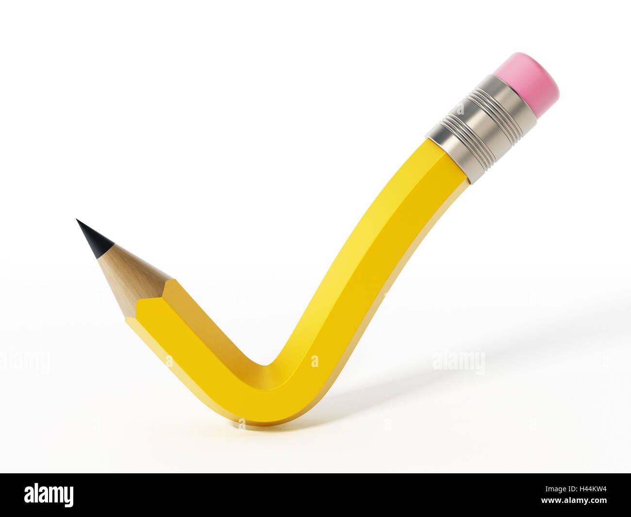 Bleistift, geformt wie ein Häkchen-Symbol. 3D Illustration. Stockfoto