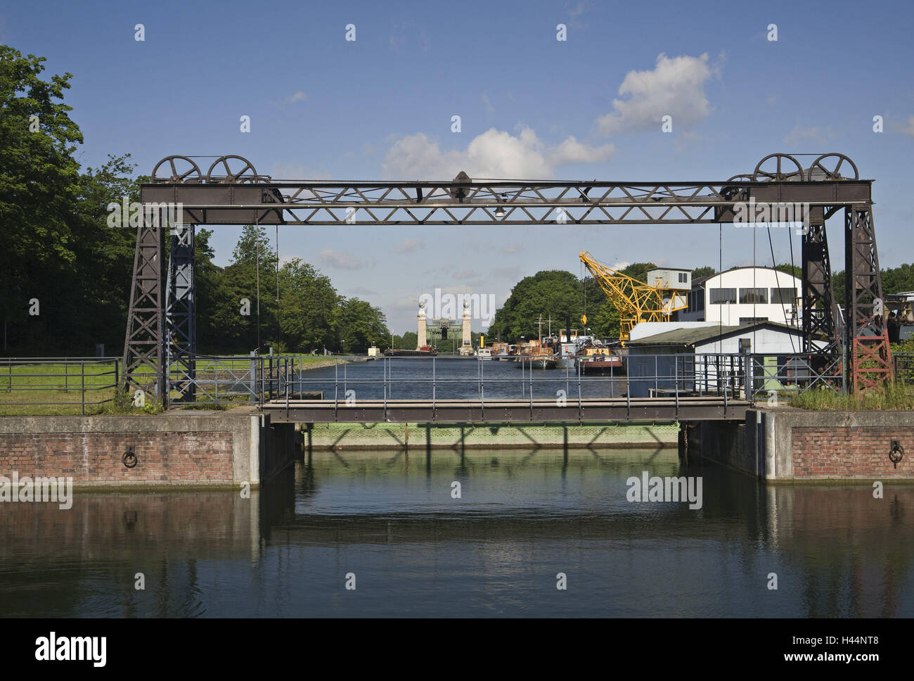 Deutschland, Nordrhein-Westfalen, Waltrop, Schiff Hebezeug Burg Henrichen, Kanal Schritt, Dortmund-Ems-Kanal, Waltrop-obere Wiese, Struktur, Hebezeug, Industriedenkmal, Ort von Interesse, Stockfoto