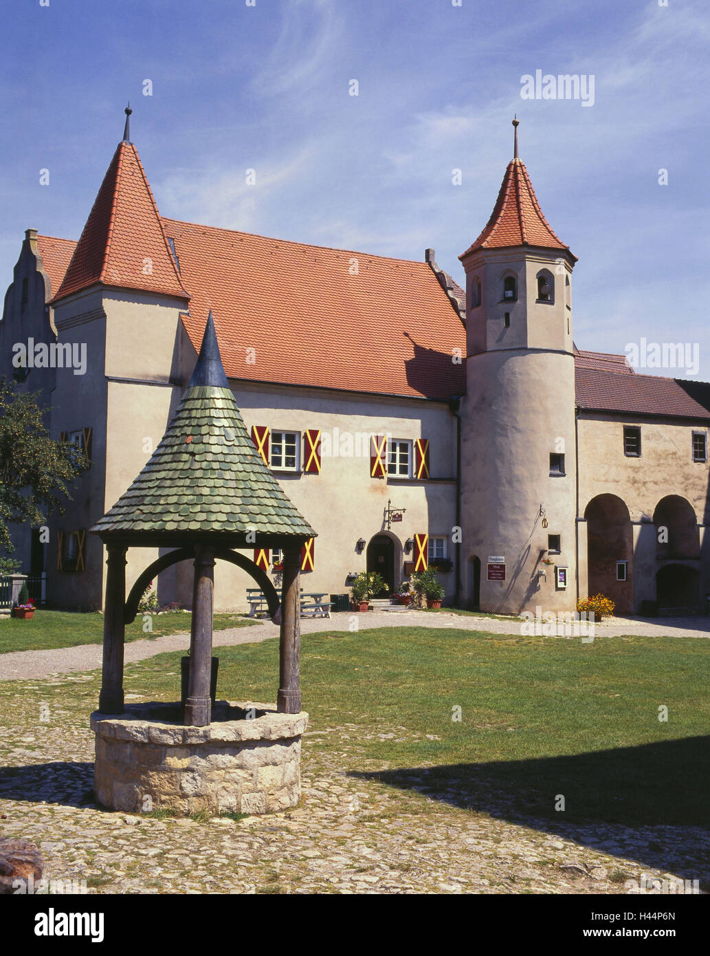 Deutschland, Bayern, Schloss Har, Schloss Garten, Pfisterbau, gut, Norden Schwäbisch, Schwäbisch, Burg, Schloss Hof, Schloss gut, Schloss Hof, Schloss Staufer, Renaissance-Bau, Struktur, Architektur, Sehenswürdigkeiten, Tourismus, Stockfoto