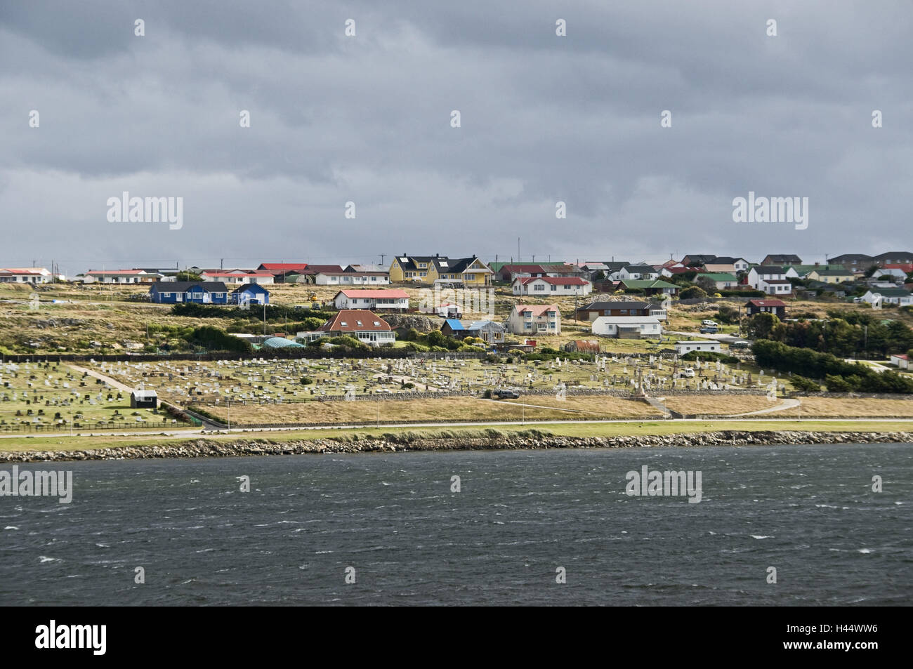 Die Falkland-Inseln, port Stanley, lokale Ansicht, Friedhof, Häuser, Stockfoto