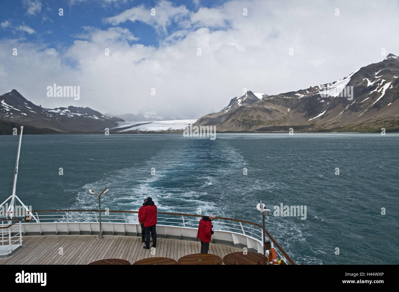 Südgeorgien, Fortuna-Bay, Passagierschiff, Küste, Landschaft, Stockfoto