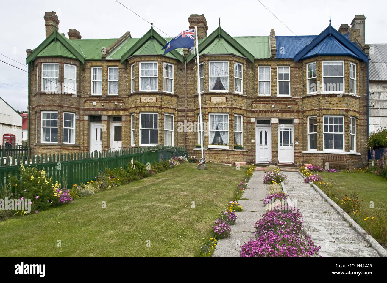 Großbritannien, den Falkland-Inseln, port Stanley, Haus Linie, Garten, Stockfoto