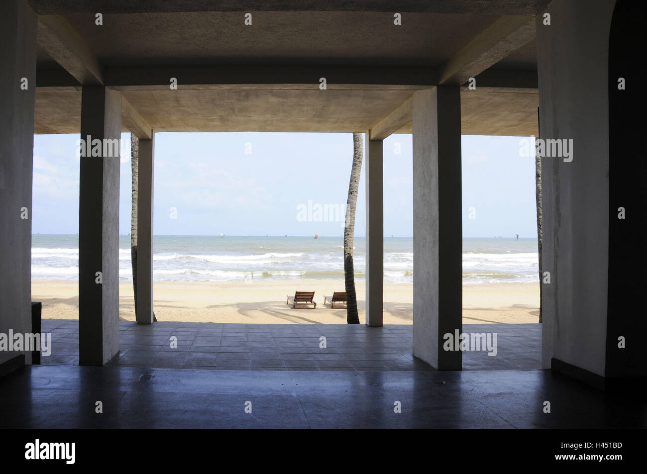 Haus, Terrasse, Strand, Liegestühle, Sri Lanka, Stockfoto