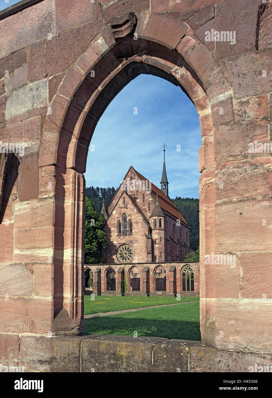 Deutschland, Baden-Wurttemberg, Hirsau, Kloster, Arkaden, Ansicht, Marien Band, Black Forest, Kreuzgang Pflanze, Kloster-Ruine, Fenster, Rundbogen, Ansicht, Kirche, Pfarrkirche, spätgotisch, Architektur, Ort von Interesse, Reiseziel, Tourismus, Stockfoto